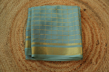Sea green checks all over the body Pure Mysore silk 120 gsm