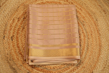 Beige checks all over the body Pure Mysore silk 120 gsm