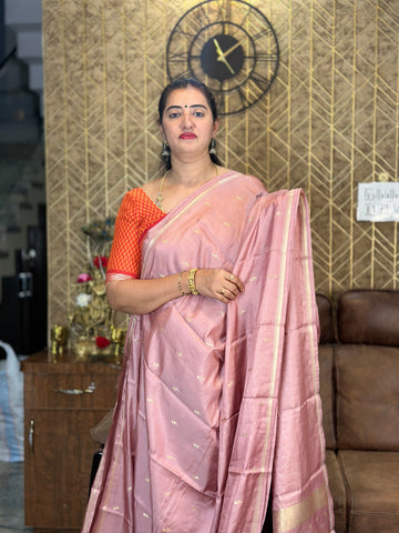 Onion pink semi silk. With small butta blouse.