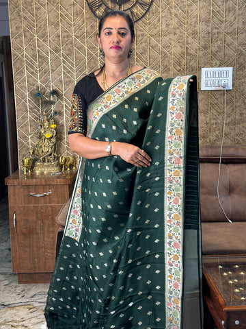 Pure tusser with Paithani border