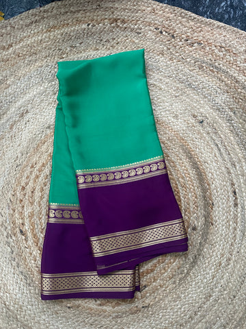 Distemper green with mejentha pure crepe Mysore Silk sarees. 120 gsm
