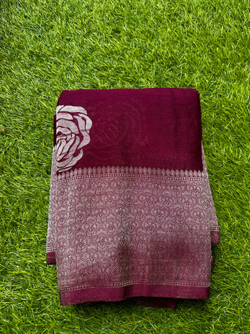 Soft crape,Rose butta wine shade