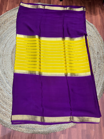 Pure crepe Mysore Silk sarees with central line 110 gsm