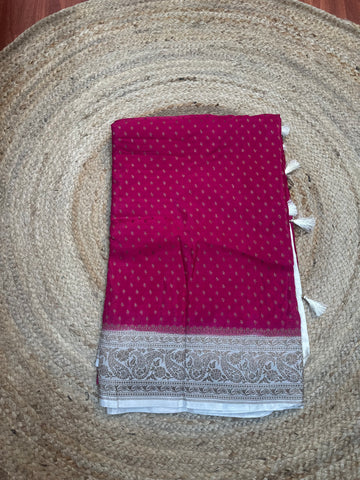 White and pink chiffon crepe silk sarees