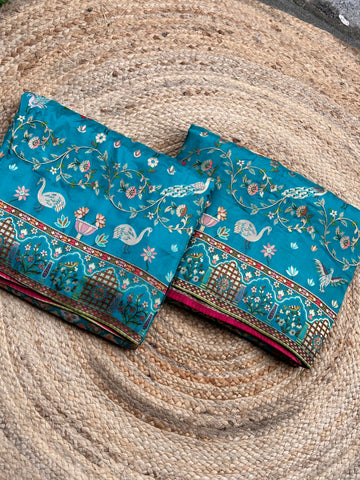 Rama blue pure moonga pashmina weaving