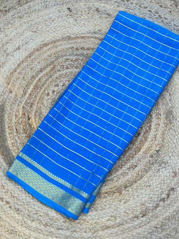 Sky blue checks pattern pure crepe Mysore Silk sarees