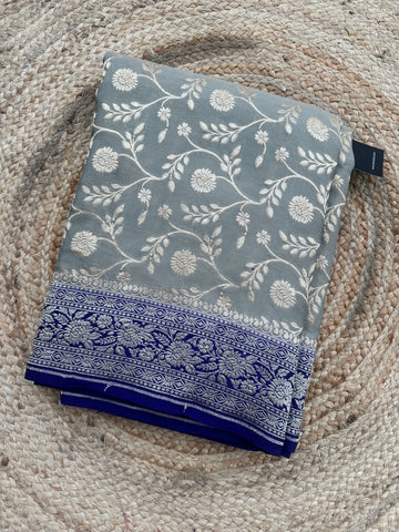 Grey with purple pure crepe Banaras