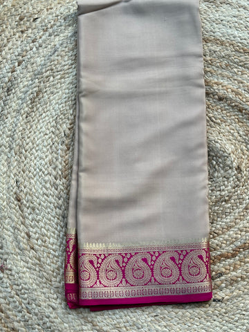 Beige with pink mango border pure crepe Mysore Silk sarees 120 gsm
