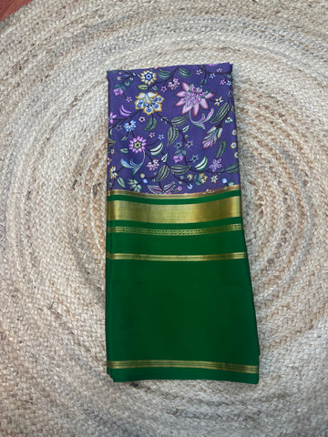 Lavender and green pure crepe digital prints Mysore Silk