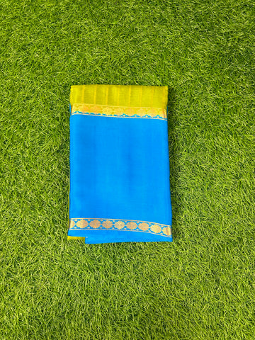 Green with blue pure wrinkle crepe sarees. With out blouse
