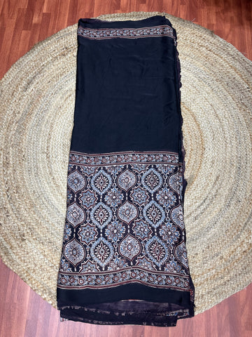 Black and blue pure Ajrak modal silk sarees celebrity inspired collection