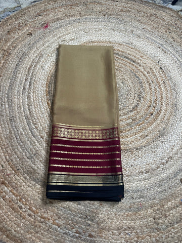 Chikku with maroon combo pure Mysore Silk crepe 120 gsm