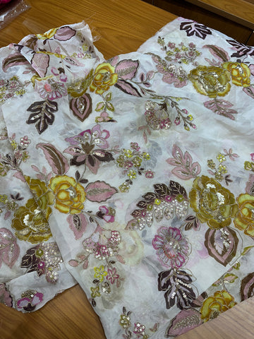 Half white sequins blouse material 1 mtr