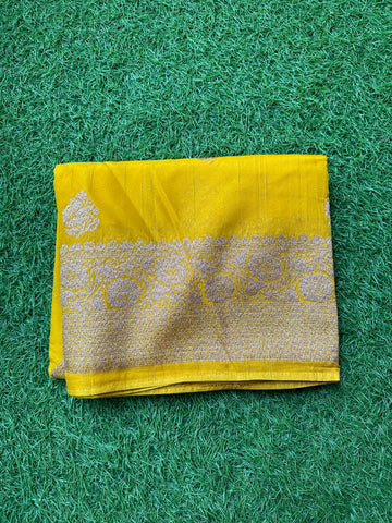 Mustard semi raw silk Banaras.