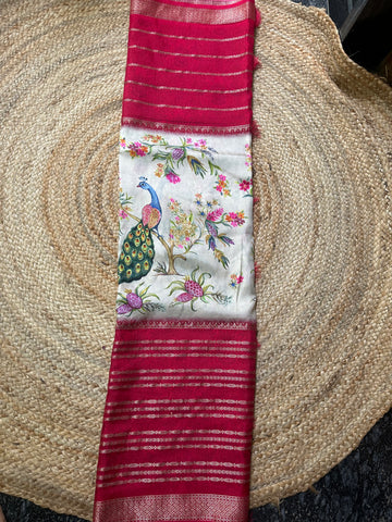 Red and white kalamkari digital crepe sarees