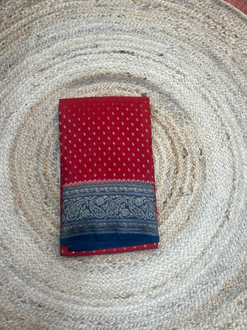 Red and peacock green crepe chiffon sarees