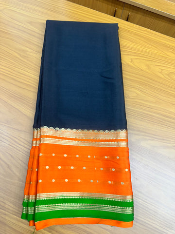 Black and orange pure crepe Mysore Silk 120 gsm