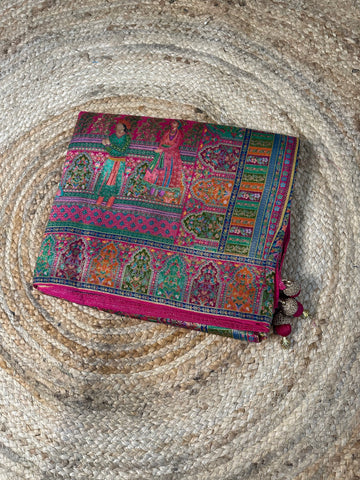 Pink moonga crepe sarees with Kashmiri weaving.