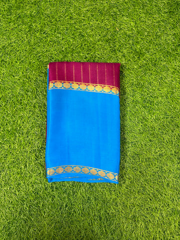 Maroon with blue pure wrinkle crepe with vertical stripes blouse.