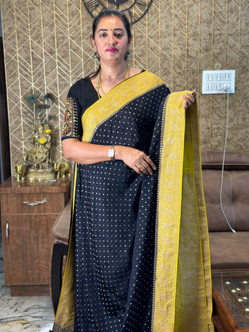 Black and mustard Pure crepe Banaras