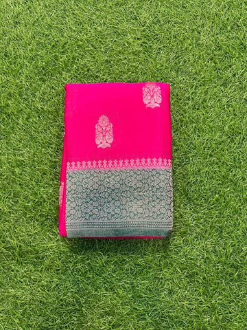 Pink and green soft crepe big butta