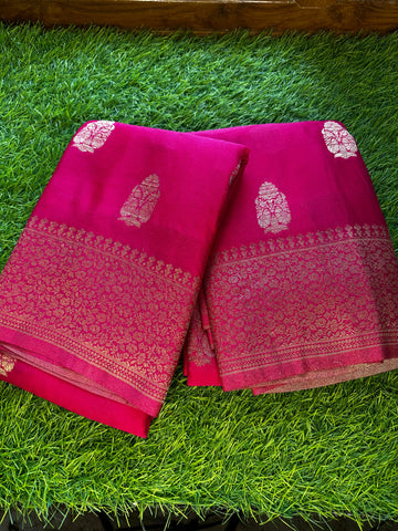 Pink Soft crepe silver big butta