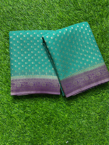 Teal green Semi Khadi georgette
