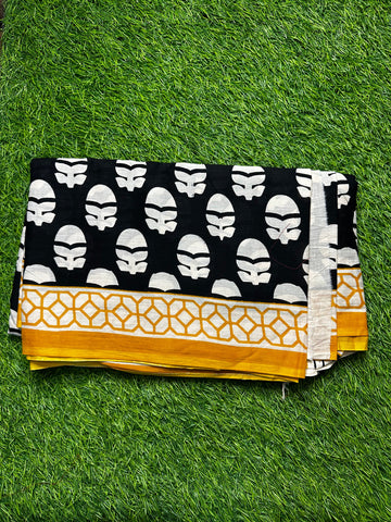 Black mul cotton saree