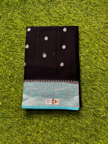 Black with blue pure Khadi chiffon