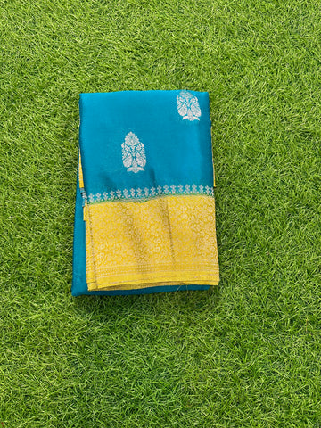 Blue and yellow soft crepe big butta