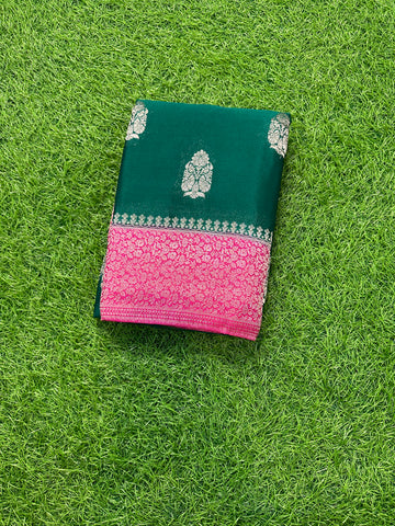 Green and pink soft crepe big butta