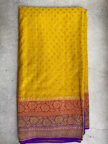 Yellow pure Khadi Georgette in 3D pattern
