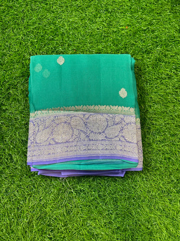 Pure Khadi chiffon with distemper green