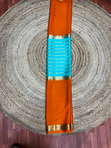 Rama blue with orange pure crepe Mysore Silk sarees