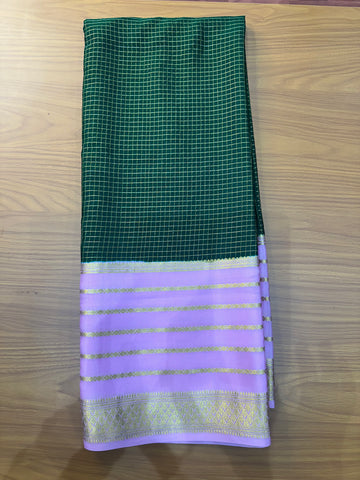 Pure crepe Mysore Silk green with baby pink