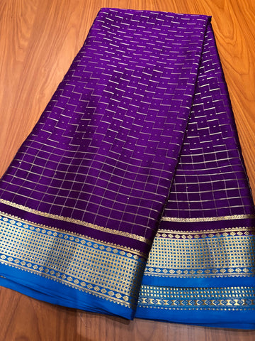 Pure crepe mysore silk purple checks