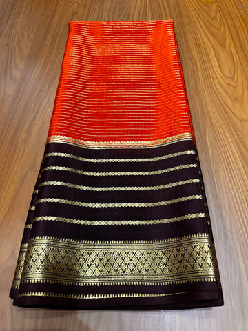 Pure crepe Mysore Silk orange with black