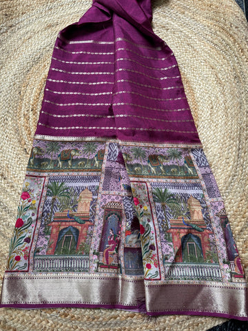 Wine kalamkari semi crepe sarees.