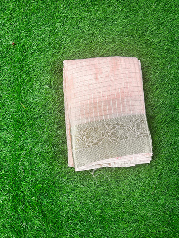 Baby pink semi crepe in checks pattern