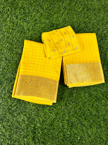 Yellow semi crepe in checks pattern