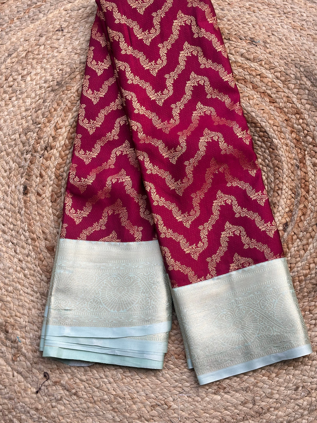 Red and sea green semi Kanchi