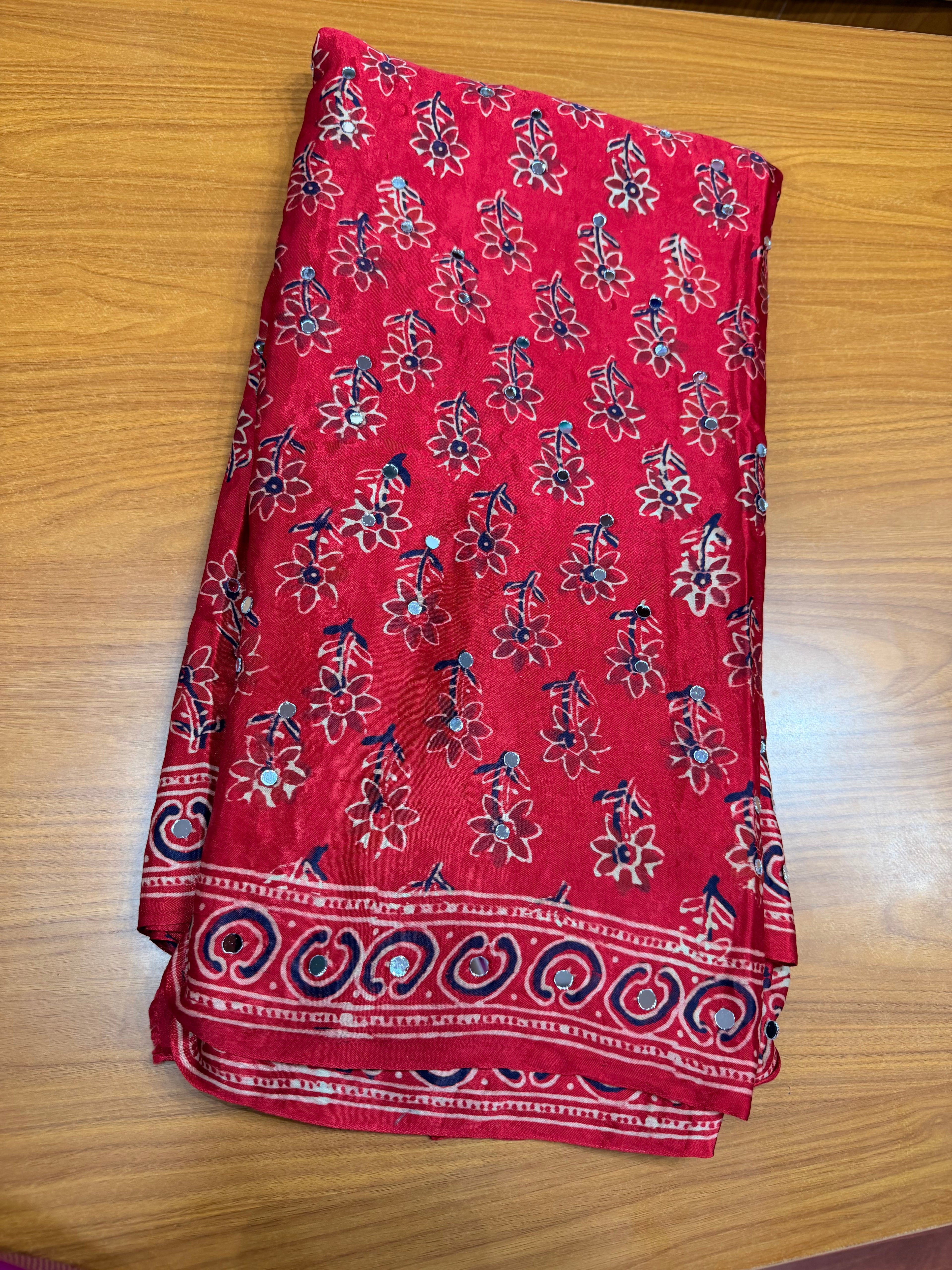 Pure ajrak modal mirror work with tissue pallu