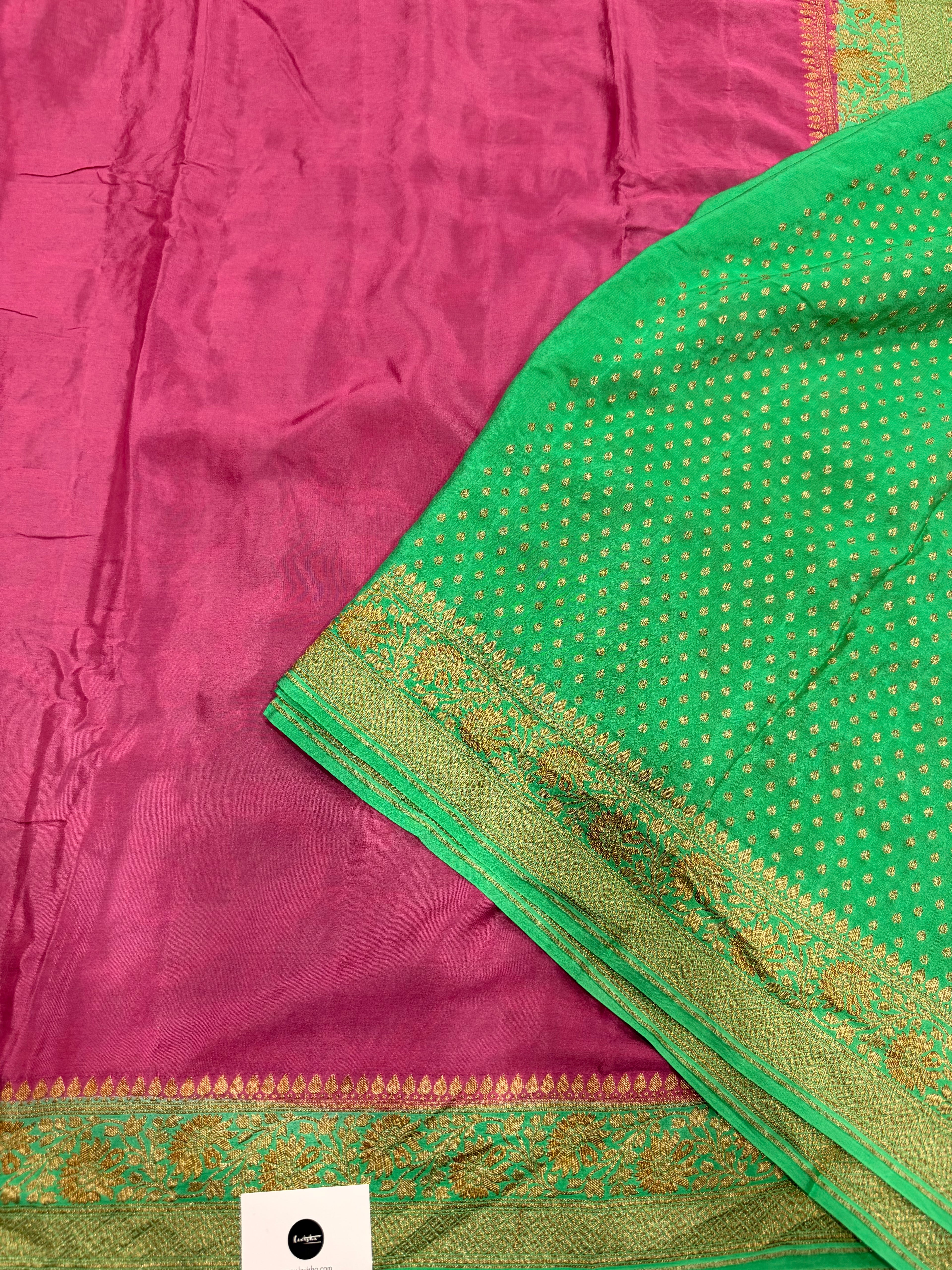 Pastel pink n light green partly pallu pure benarasi crepe silk saree