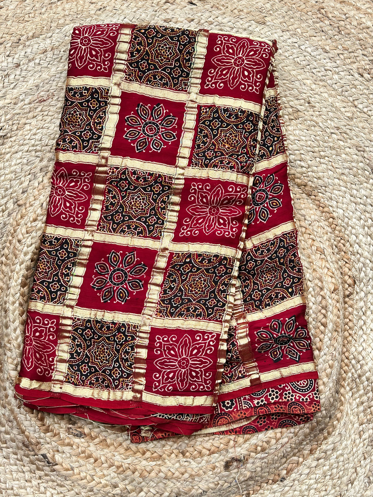 Pure Ajrak block prints modal silk sarees