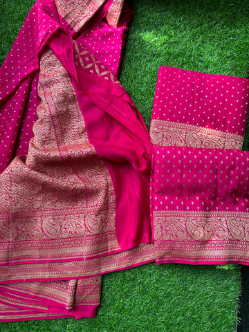 Rani pink pure Crape Banaras.