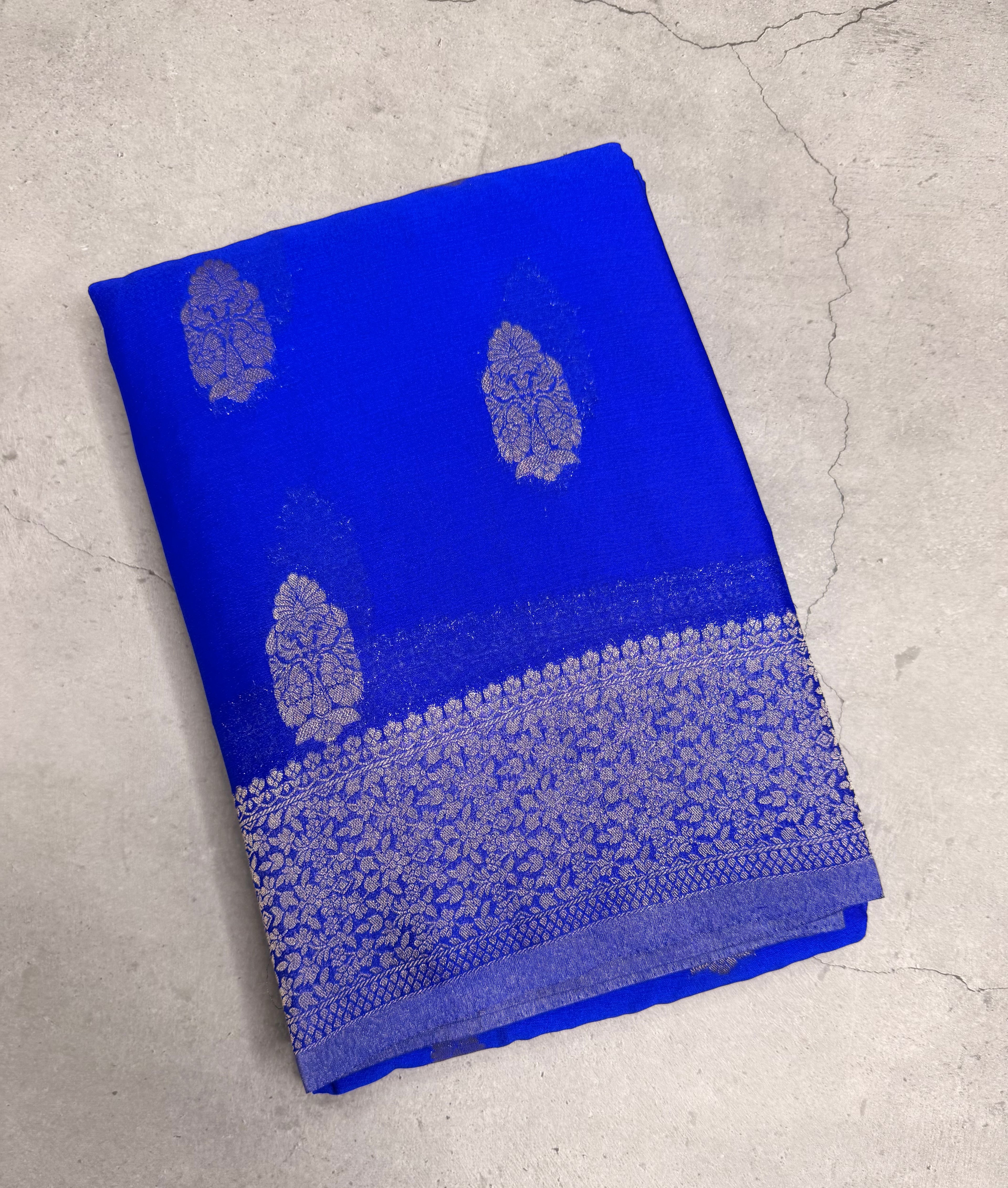 Royal blue big butta 107 designer soft crepe silk saree