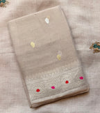 Cream tissue Banarasi pure khadi chiffon saree sliver zari saree