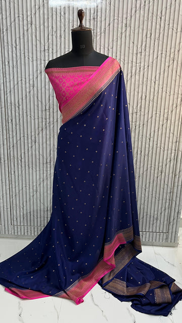 Blue and pink crepe chiffon Banarasi sarees