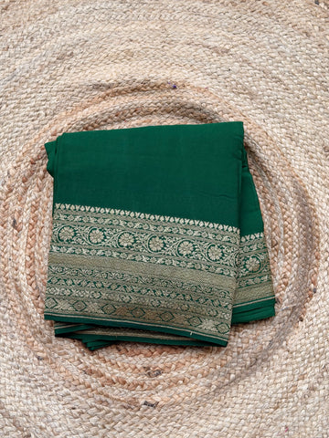 Plain Crepe Banarasi Pure Bottle Green