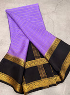 Lilac checks n bentex border pure Mysore silk crepe saree